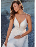 Ivory Beaded Lace Organza Butterfly Keyhole Back Wedding Dress With Pockets